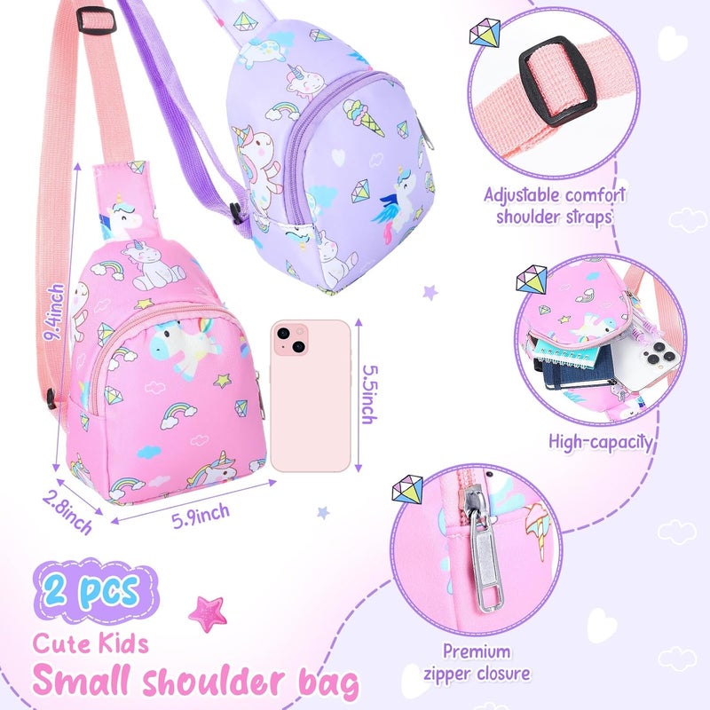 Cosblank 2 Pcs Christmas Small Crossbody Bag Girls Cute Cartoon Unicorn Sling Bag Shoulder Coin Pouch for Travel(Classic) - Image 2